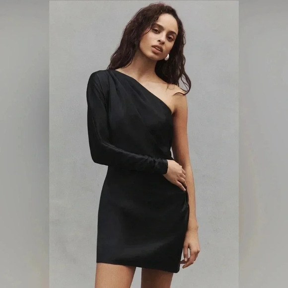 BHLDN Lucy High-Shine Satin One-Shoulder Mini Dress - Picture 2 of 9